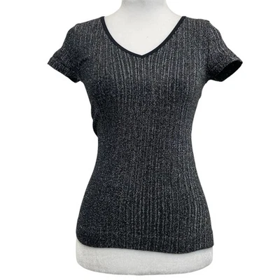 Camiseta Bebe Vintage Años 90 Negra y Plateada Metálica Acanalada Bebé Talla M/L Preparación Fiesta Foto 1 de 4