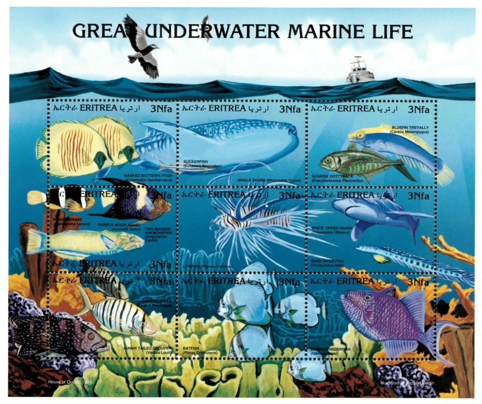 Eritrea 1997 - Gran vida marina submarina - Hoja de 9 - Scott 298 - MNH Foto 1 de 1