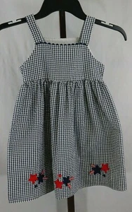 Sopie Rose Girls Navy White Gingham Stars Applique Summer Sundress Jumper Sz 5/6 - Picture 1 of 3