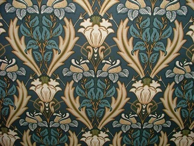 Jugendstil Bärenklau Marineblau Baumwolle Vorhang Polsterung Kissen Blind Stoff - Bild 1 von 4