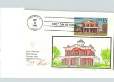 JANE ADDAMS' HULL HOUSE, Hand Painted Postal card, 1989 Chicago, Illinois FDC