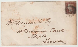 1854 RED GREAT NORTHERN RAILWAY HANDSTAMP LONDON =76= NUMERAL COVER TO TEMPLE - Picture 1 of 3