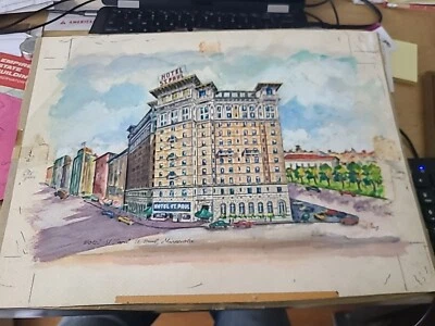 Hotel St. Paul Minnesota  Original  Postcard Painting 1955 Ted Lewy - Image 1 of 4