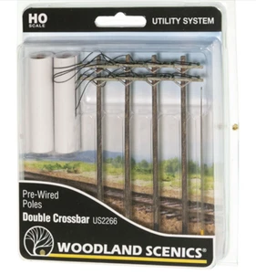 WOODLANDS SCENICS 1/87 HO PRE-WIRED DOUBLE CROSSBAR TELEPHONE POLES 4 PACK 2266 - Picture 1 of 4
