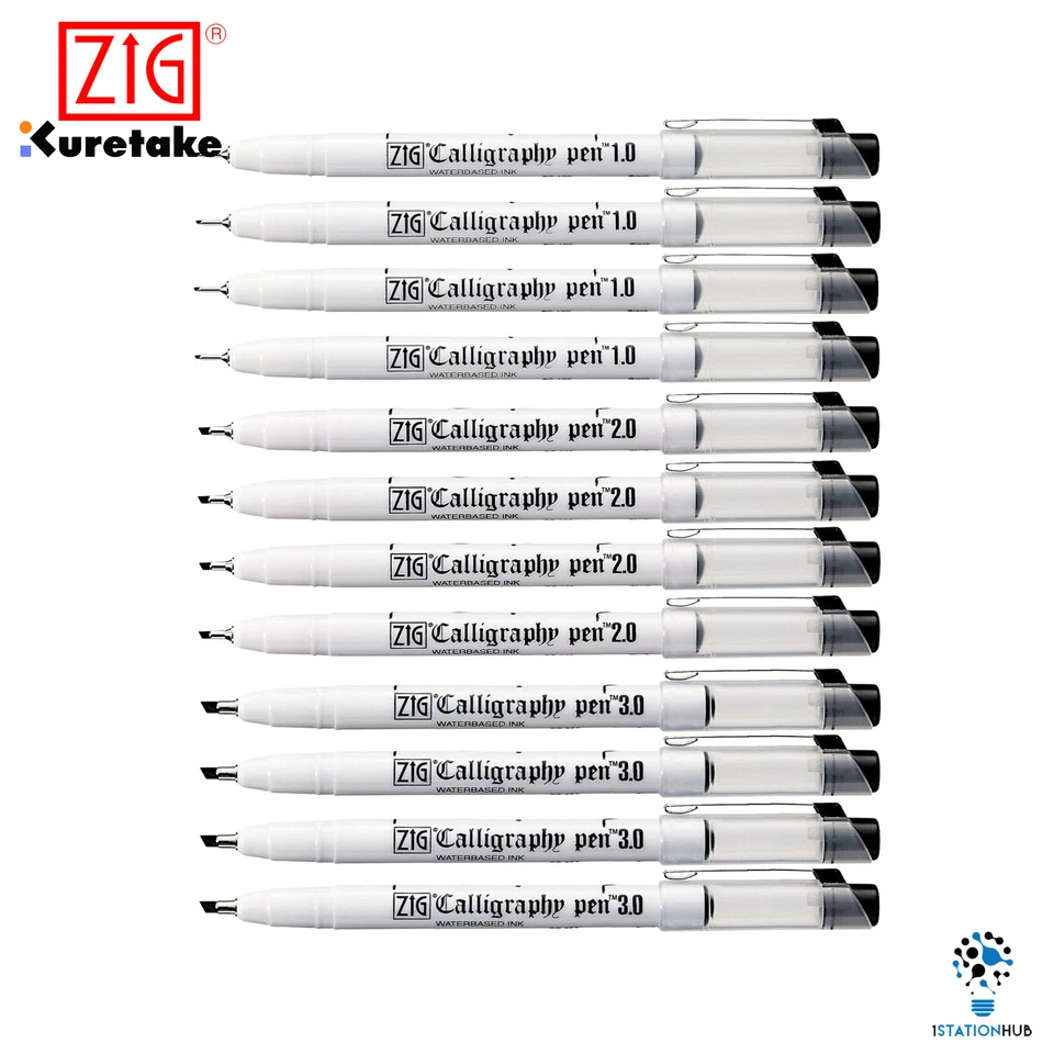 12pcs Zig Kuretake Calligraphy Pen Oblique Tip Arabic Khat Hand Lettering Pens - Image 1 of 4
