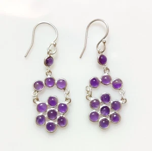 February Birthstone Natural Amethyst Dainty Dangle Earrings 925 Sterling Silver - Picture 1 of 7