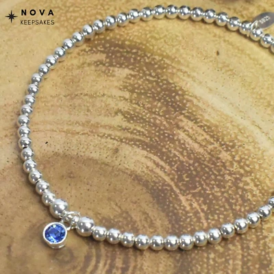 Pulsera apilable de plata de ley con cuentas elásticas dije de piedra de nacimiento de septiembre Foto 1 de 4