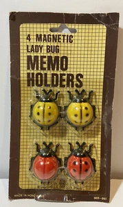 Vintage 4 magnetische Marienkäfer Memo Halter Magnete Hongkong NOS - Bild 1 von 3
