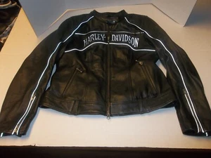 Harley Davidson Damen Reflektierende WILLIE G SKULL Lederjacke Large Schwarz - Bild 1 von 6