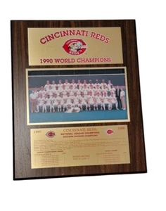 1990 WORLD SERIES CHAMPIONS CINCINNATI REDS Wood/Brass Plaque, "WIRE-TO-WIRE" Yr - Picture 1 of 8