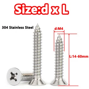 Countersunk Screw Phillips Self Tapping Stainless Steel M4 x 14 16 18 20 - 60mm - Picture 1 of 20