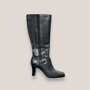 🍸👜 ¡Botas vintage Y2K Anne Klein de cuero negro con hebilla hasta la rodilla! Talla 6,5 - Imagen 1 de 11
