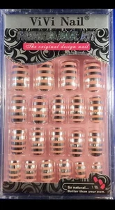 Vivi Nail !! Full Cover Nails - Mirror Metallic Silver Pink Stripes 24 Nails! - Picture 1 of 3