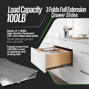 1 Pair Full Extension Ball Bearing Drawer Slides 12" 100 LB Load Capacity Black - Picture 1 of 13