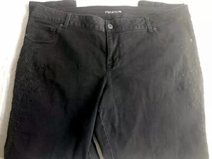 MAURICES Size 24 Reg Black Stretch Skinny Jeans Embroidered Design Front Pckt - Picture 1 of 5