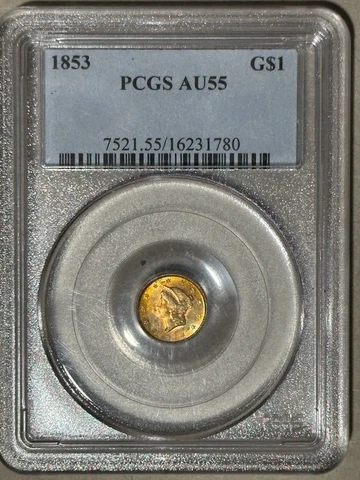1853 Type 1 Gold Dollar PCGS AU55 - Fantastic Obv & Rev Toning Cover