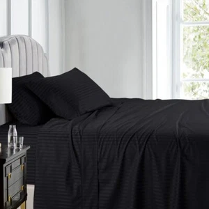 Top Split (Flex) CalKing Sheet Set 100% Cotton Sateen Stripe Deep Pocket 608 TC - Picture 1 of 15