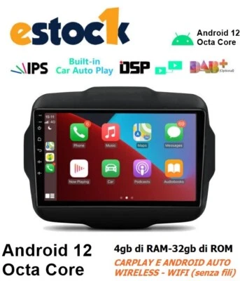 CAR TABLET ANDROID 14 PER JEEP RENEGADE 2015-2018 4GB RAM 64GB ROM 9"GPS carplay - Immagine 1 di 4