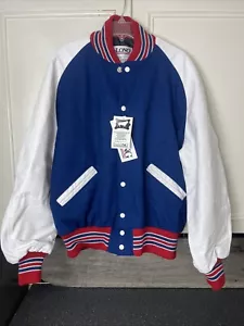 Vintage DeLong Sz. L Varsity Letterman Jacket Blue Wool Leather NWT - Picture 1 of 5