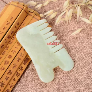 Peine de piedra de jade natural forma Gua Sha masajeador cabeza pecho busto SPA herramienta de masaje - Imagen 1 de 7