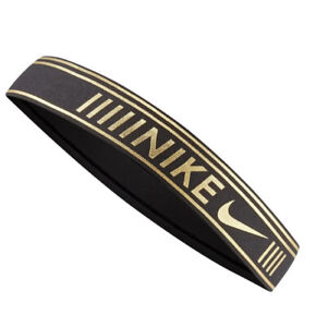 Nike Stretchy Headband Silicone Grip Metallic Black/Gold One Size NWT