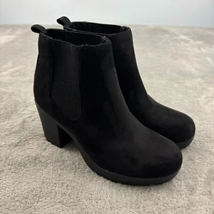 Soda Kunst-Wildleder klobiger Absatz Handschuh Knöchelsohle Stiefel Damen 10 schwarz Plateau - Bild 1 von 9