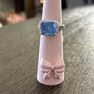 Bomb Party Ring RG25368 'Soak In The Sun' LC Ocean Blue Quartz Rhodium Size 6 - Image 1 of 4