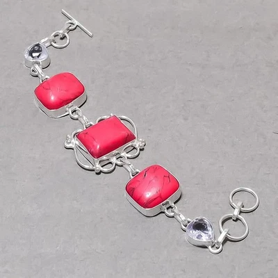 Handgefertigtes rotes Türkis Alexandrit Edelstein Modeschmuck Armband 7... - Bild 1 von 4