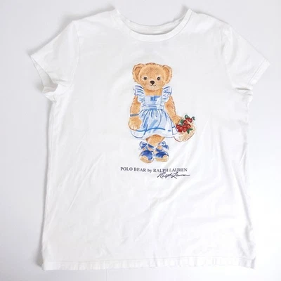 Ralph Lauren Polo Bear Strawberry Basket Embroidered White T-Shirt Girls L 12-14 - Image 1 of 4