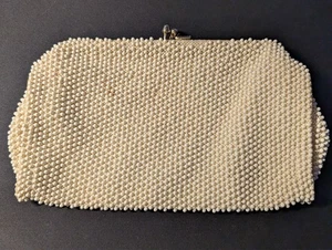 Vintage Cream Corde Bead Clutch Purse By Lumured Made In The Usa - Picture 1 of 5