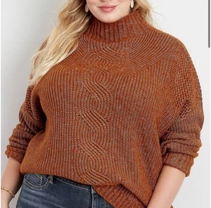 Maurices Oversized Knit Brown/Rust  Fall Sweater Mock Neck SIZE Large - Picture 1 of 6