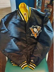 VINTAGE Starter PITTSBURGH PENGUINS Jacket Black Size Large L 80s 90s NHL - Picture 1 of 8