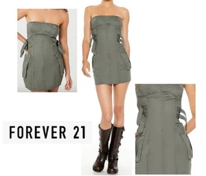 Forever 21 Army Green Strapless Cargo Utility Dress Size XL - Picture 1 of 9