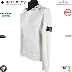 Stone Island Quarter Zip Jumper Men's White Pullover Long Sleeve Sweatshirt M - Picture 1 of 7