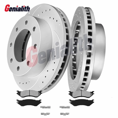 For Ford E-250 E-350 Econoline Super Duty Rear Drilled Brake Rotors Pads 326mm - Image 1 of 4