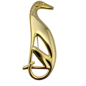 Art Deco stilisierte Vintage Brosche Anstecknadel vergoldet & Strass Windhund - Bild 1 von 8