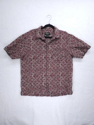 Eddie Bauer Mens Shirt Maroon Tan Hawaiian Tropical Short Sleeve Button Up Large - Image 1 of 4