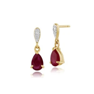 Classic Pear Ruby & Diamond Drop Earrings in 9ct Yellow Gold - Picture 1 of 3