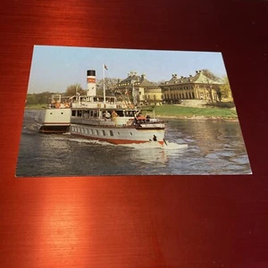 Tarjeta postal RDA Dresde barco de ruedas vapor flota blanca castillo Pillnitz - Imagen 1 de 2