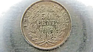 France 50 Centimes 1862-A EF/AU with luster. Light hairline scratches only. - Picture 1 of 2