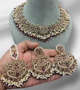 Juego de joyas de gargantilla Kundan a todos los colores disponibles al por mayor Polki más barato enchapado en oro - Imagen 1 de 4