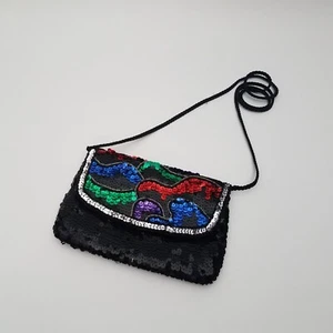 80's GLAM Vintage Colorful Sequin Shoulder Bag Beaded Crossbody Bag Evening Bag - Picture 1 of 11