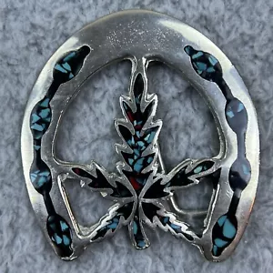 Vintage Western Lucky Horseshoe Marijuana Weed Pot Bud Hippie Belt Buckle - Picture 1 of 6