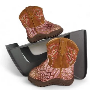 Roper Sparkle Western Cowboy Boots Pink Glitter / Brown Baby Newborn 1 - Picture 1 of 10