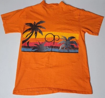 Vtg 1980s Ocean Pacific Graphic Orange T Shirt Crew Med Unisex Teenage fit - Image 1 of 4