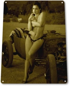 Bucket List Sexy Pinup Girl Hot Rod Garage Shop Man Cave Decor Metal Tin Sign - Picture 1 of 4