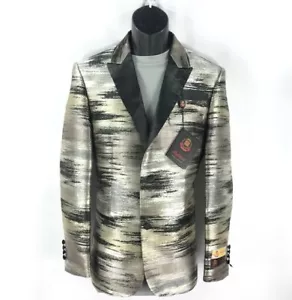 Pallini Men's Black Silver Khaki Sport Coat Blazer Slim Fit Metallic Pattern - Picture 1 of 4