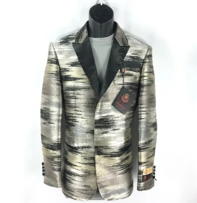 Pallini Men's Black Silver Khaki Sport Coat Blazer Slim Fit Metallic Pattern  - Image 1 of 4