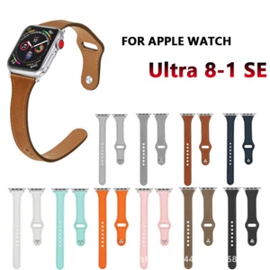 Strap Slim Genuine Leather 41/45mm Band 49mm for Apple Watch Series Ultra 8 7 6 - Picture 1 of 23
