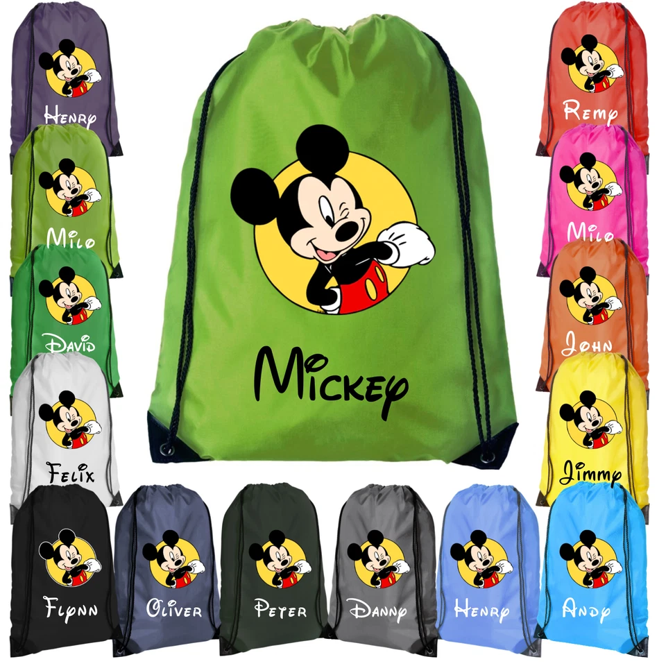 SAUTE STYLES Personalised Mickey Mouse Drawstring Bag – Custom Name PE Gym School Gift Girls